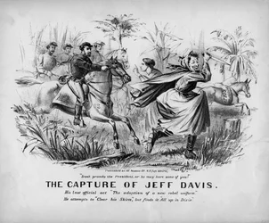 The capture of Jeff Davis: his last official act The adoption of a new rebel uniform: he attempts to Clear his Skirts, but finds it All up in Dixie